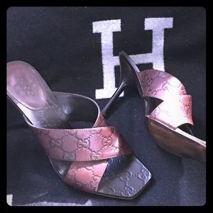 Auth Gucci Guccissima Brown Leather Heels 36.5 C 7